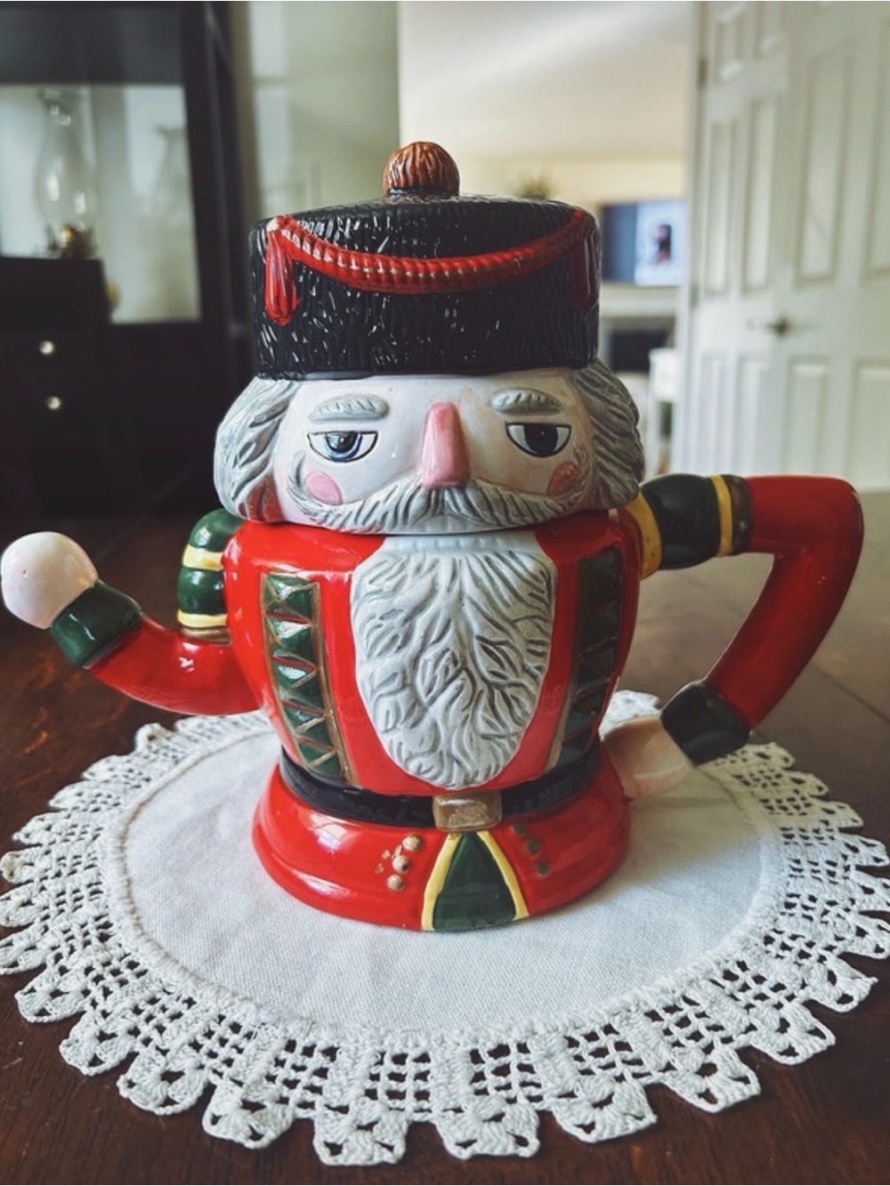 Block Whimsy 3D Nutcracker Christmas Teapot Ceramic w/Lid
